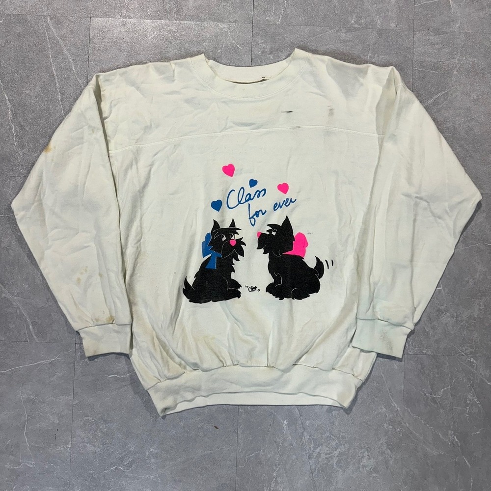 Vintage Made in France Scottie Dog Clan For Ever Sweatshirt XL Cream 4288